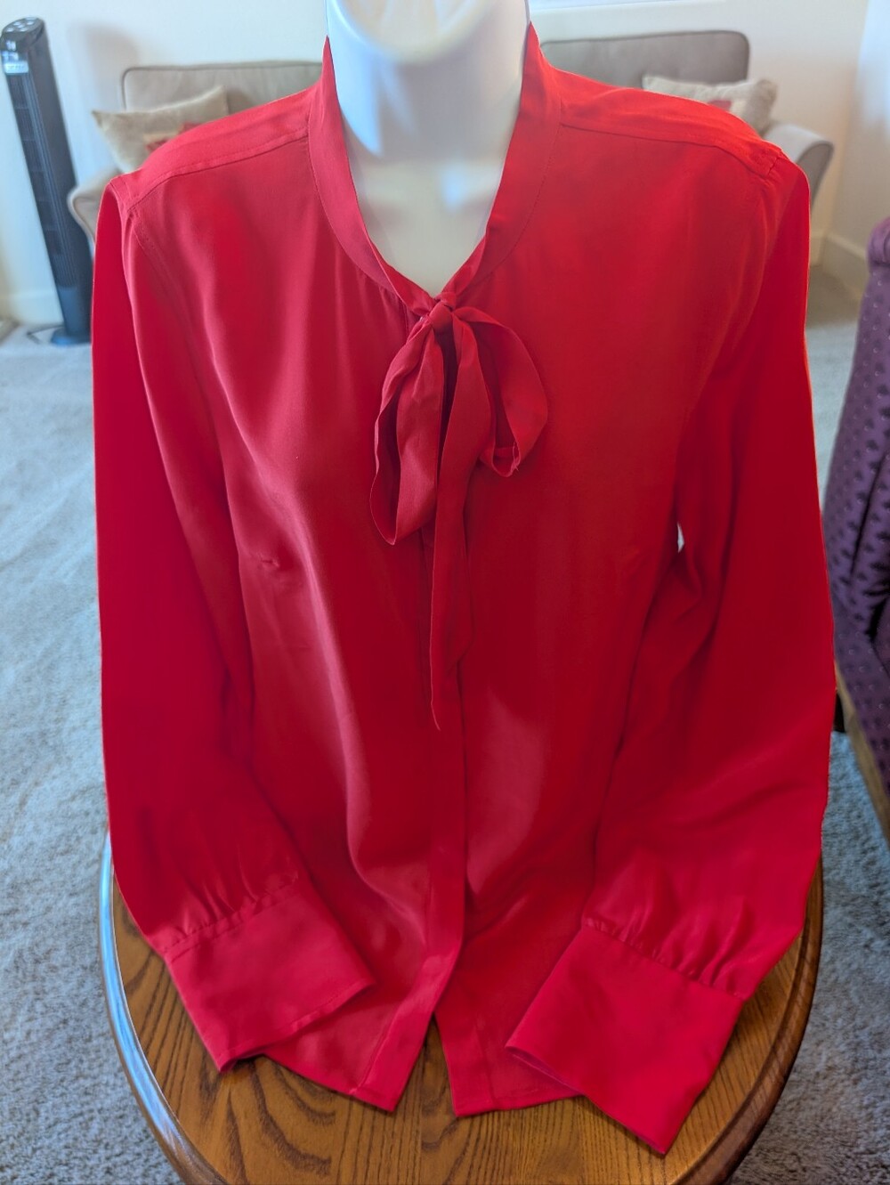 J. Crew Silk Red Tie-Neck Long Sleeve Blouse, Size 10 - NEW